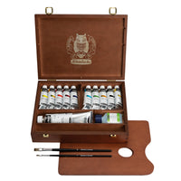 Schmincke PRIMAcryl ξύλινη κασετίνα με ακρυλικά χρώματα 10 x 35 ml + λευκό 150 ml και πινέλα