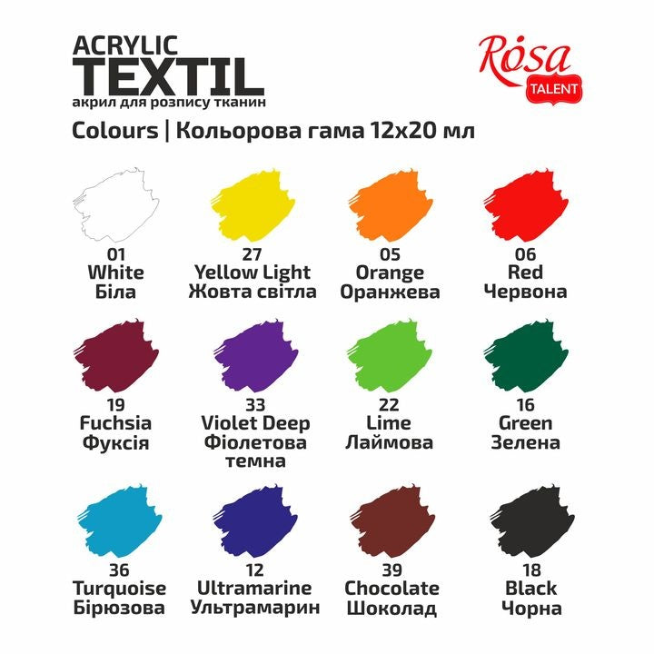 Σετ ακρυλικά χρώματα υφάσματος STYLE ROSA Talent σε συσκευασία