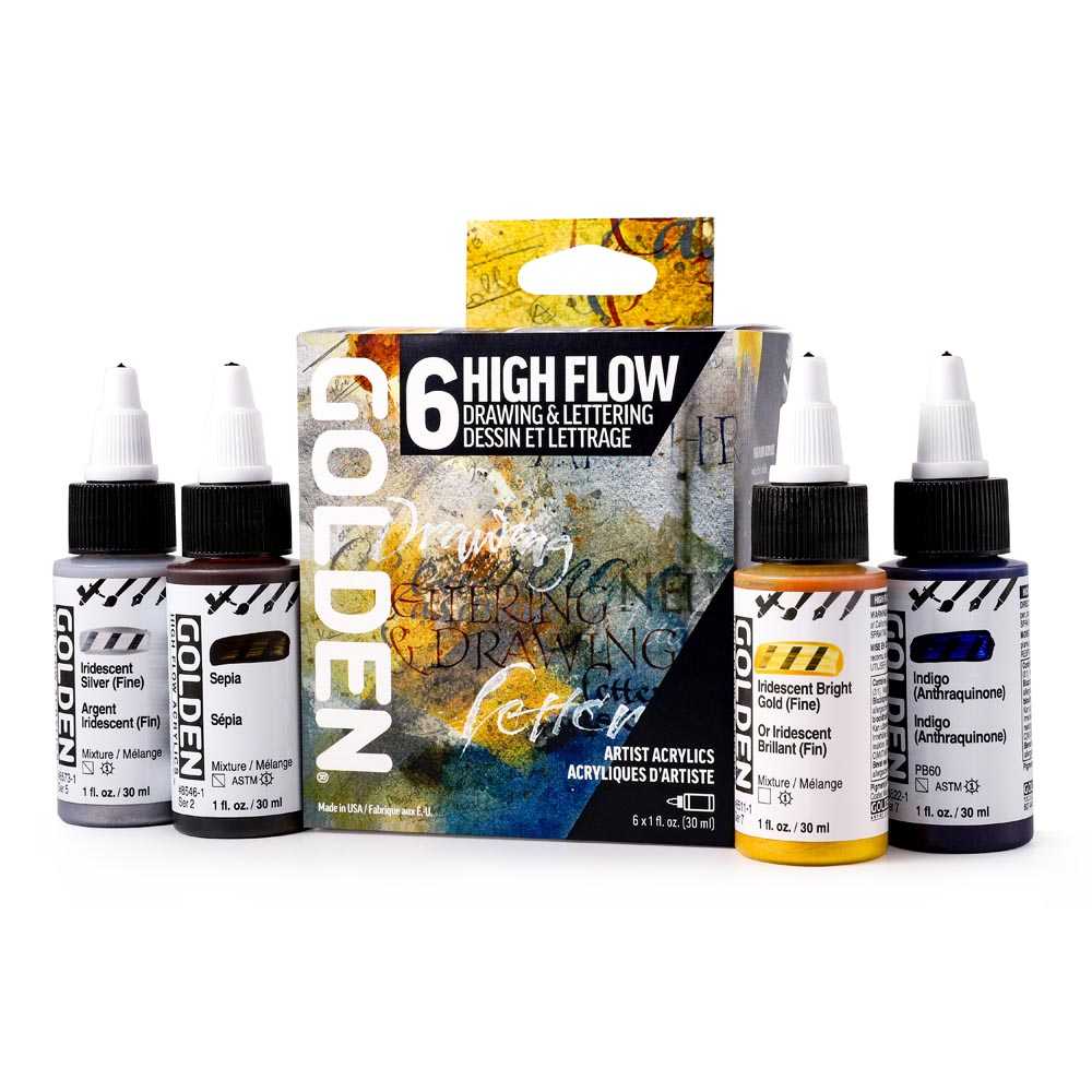 Σετ ακρυλικών χρωμάτων Golden High Flow Drawing & Lettering 6 x 30 ml