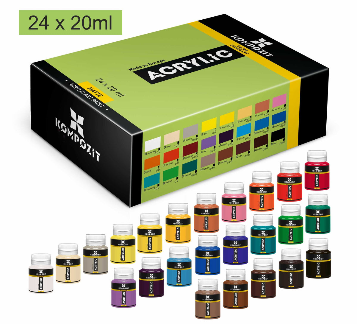 Σετ ακρυλικών χρωμάτων Kompozit STANDART 24 x 20 ml