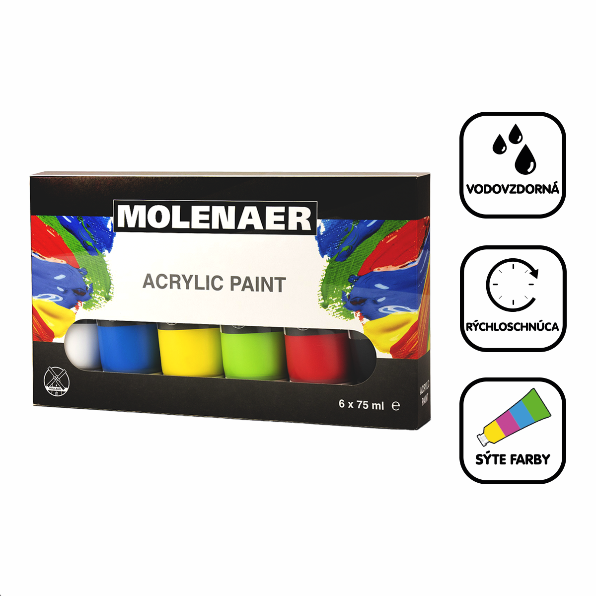 Σετ ακρυλικών χρωμάτων Molenaer 6 x 75 ml - διάφορα χρώματα