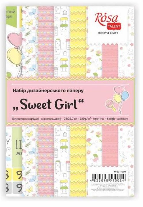 Σετ χαρτιού scrapbooking Sweet Girl 21 x 29,7 cm | 8 φύλλα