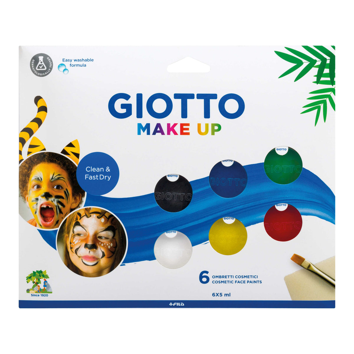 Σετ χρωμάτων face painting GIOTTO Make Up 6 x 5 ml με πινέλο και σφουγγαράκι
