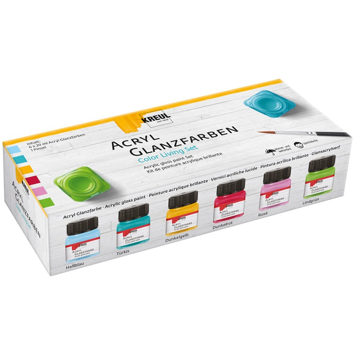 Σετ γυαλιστερών ακρυλικών χρωμάτων KREUL 6 x 20 ml + πινέλο