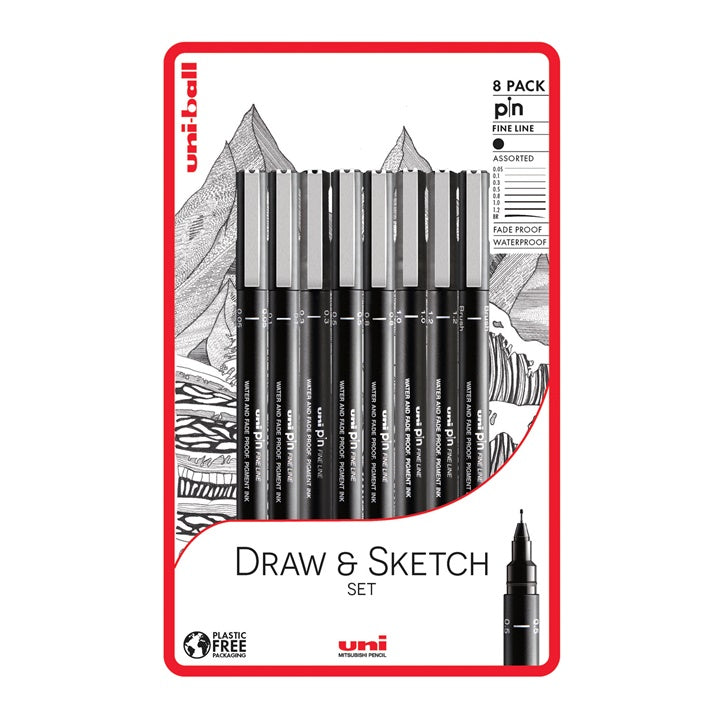 Σετ μαρκαδόρων UNI PIN fineliner Draw and Sketch 8 τεμ.