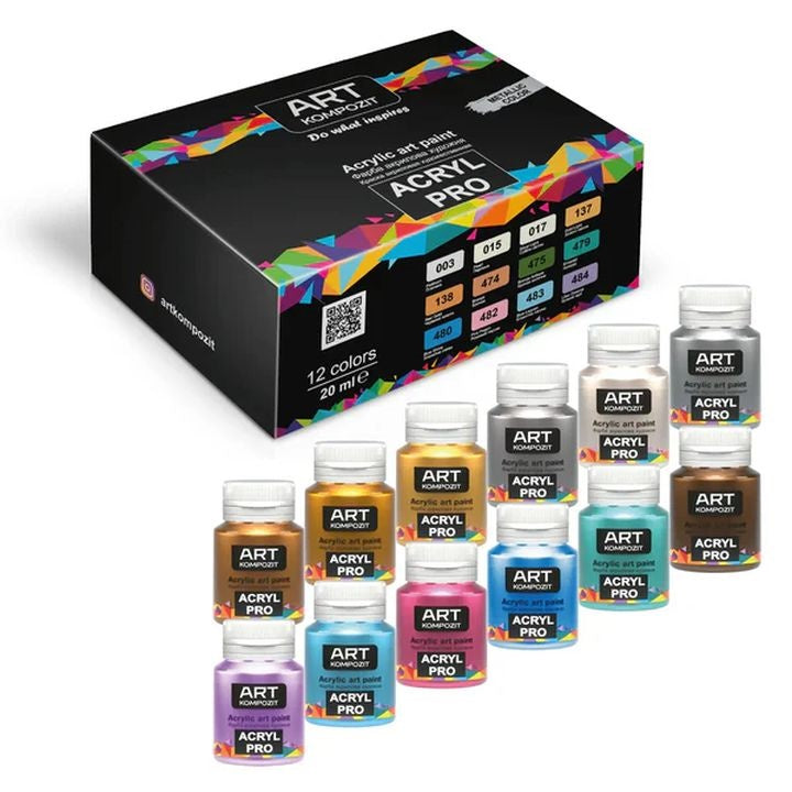 Σετ μεταλλικών ακρυλικών χρωμάτων ACRYL PRO Composite 12x20 ml