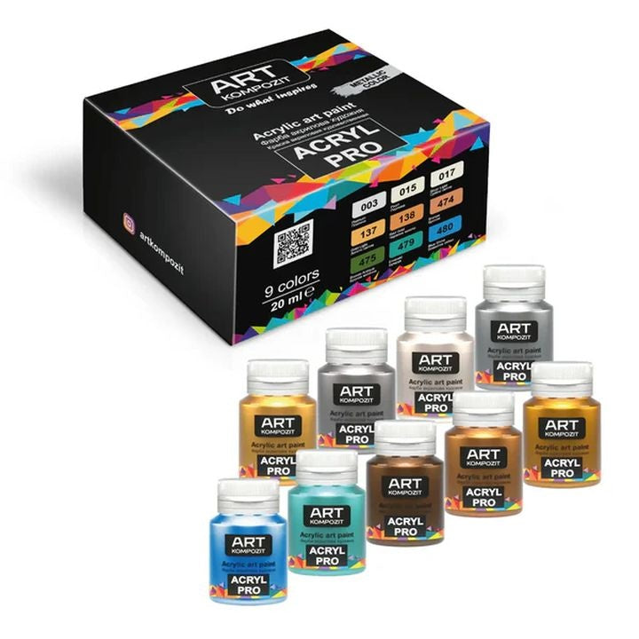 Σετ μεταλλικών ακρυλικών χρωμάτων ACRYL PRO Composite 9x20 ml