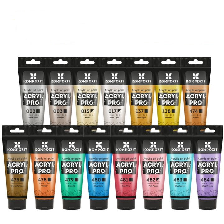 Σετ μεταλλικών ακρυλικών χρωμάτων ACRYL PRO Kompozit 15x75 ml