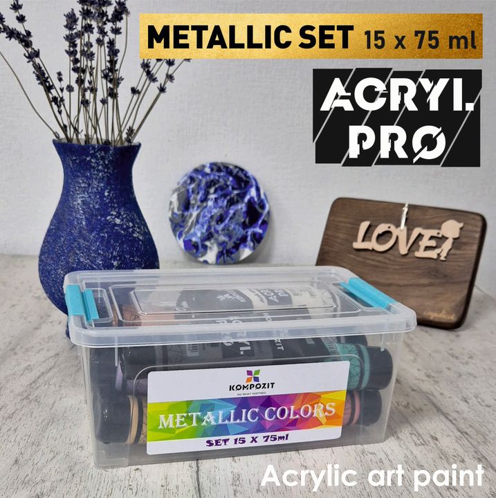 Σετ μεταλλικών ακρυλικών χρωμάτων ACRYL PRO Kompozit 15x75 ml