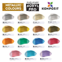 Σετ μεταλλικών ακρυλικών χρωμάτων ACRYL PRO Kompozit 15x75 ml