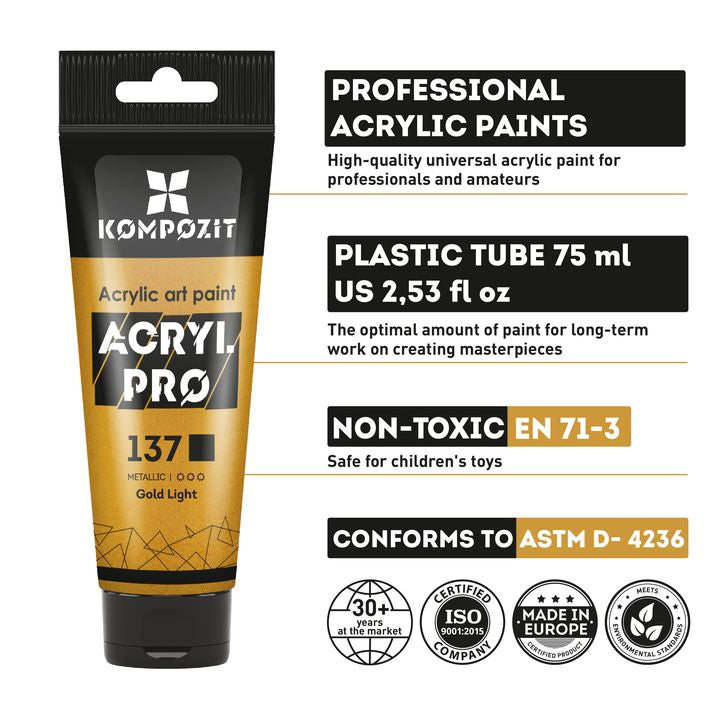 Σετ μεταλλικών ακρυλικών χρωμάτων ACRYL PRO Kompozit 15x75 ml