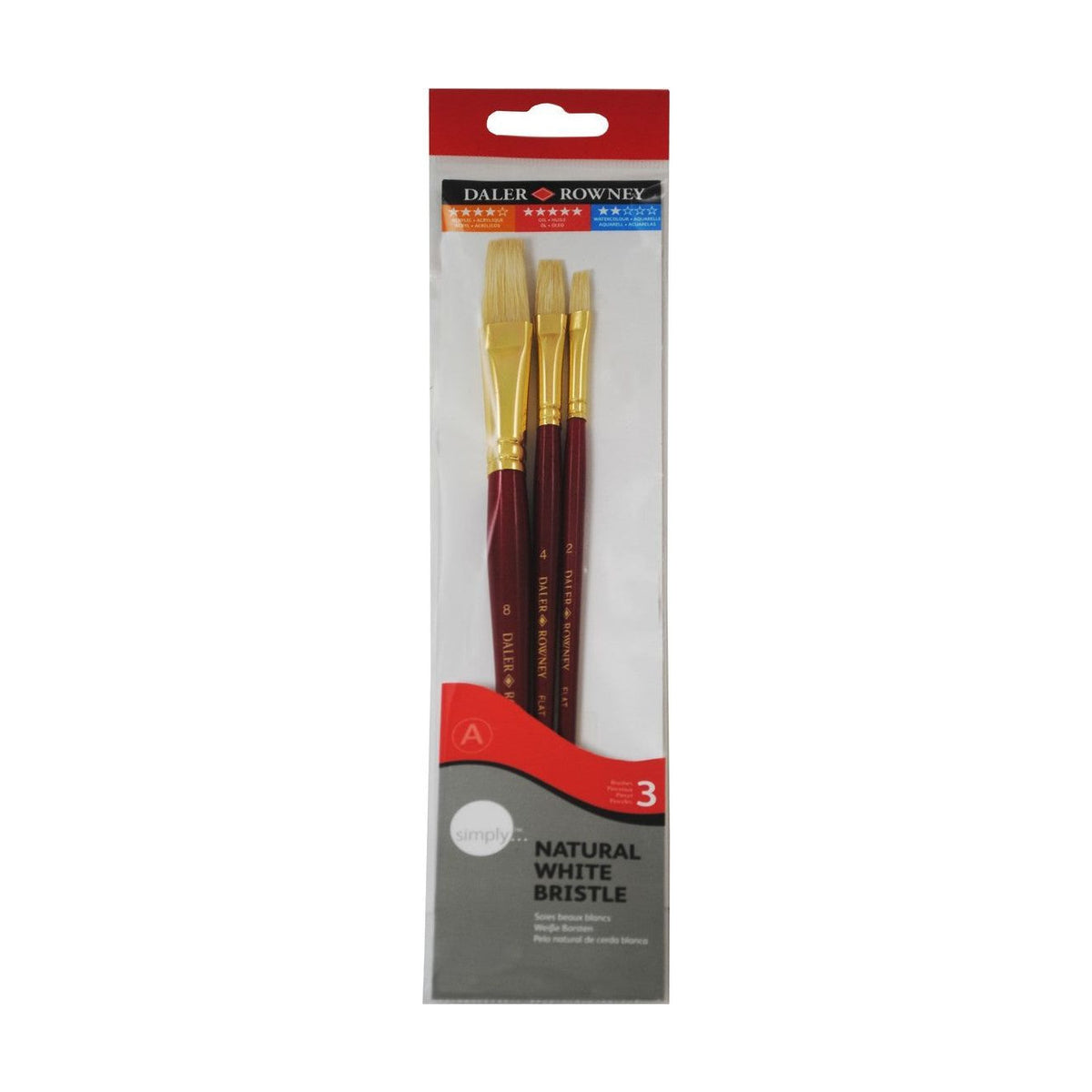 Σετ πινέλων λαδιού DALER ROWNEY Simply – φυσική τρίχα χοίρου, 3 τμχ, μέγεθος 1