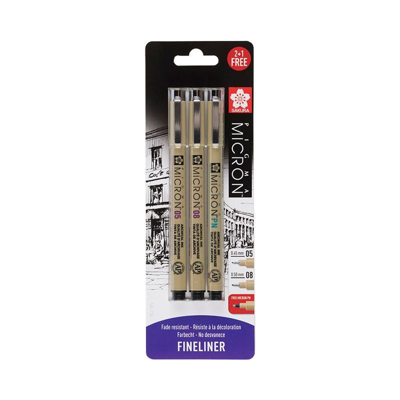 Σετ τεχνικά πενάκια Sakura Pigma Micron - 3 τεμάχια / μαύρα