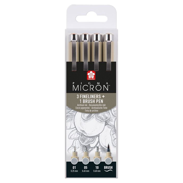 Σετ τεχνικών στυλό Sakura Pigma Micron 3 fineliners a brush pen