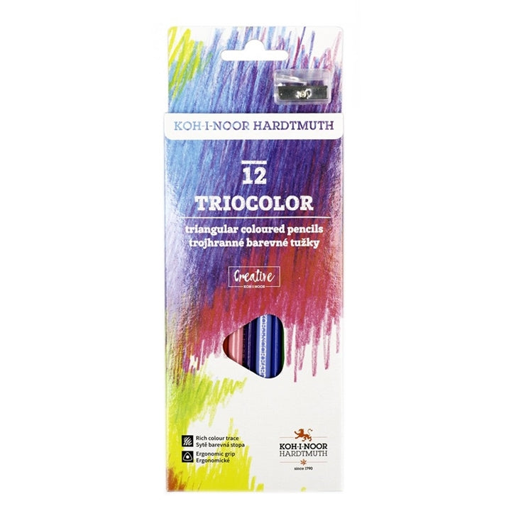 Σετ τριγωνικών ξυλομπογιών με ξύστρα Triocolor 12 τεμάχια