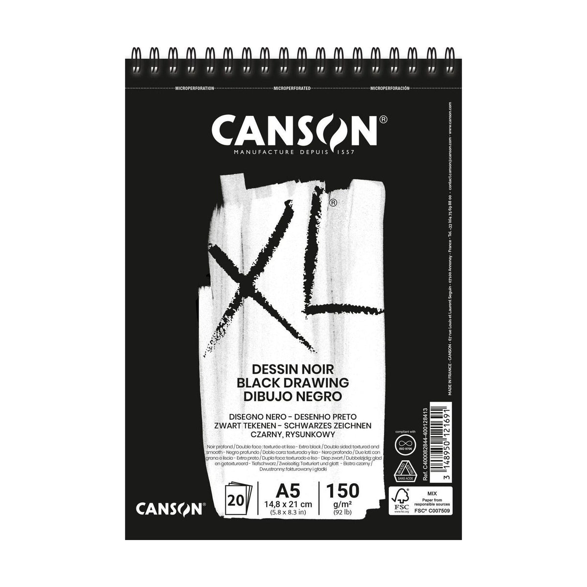 Skicovací blok CANSON XL Dessin A5 - 150 g/m², 30 φύλλα με μαύρα φύλλα