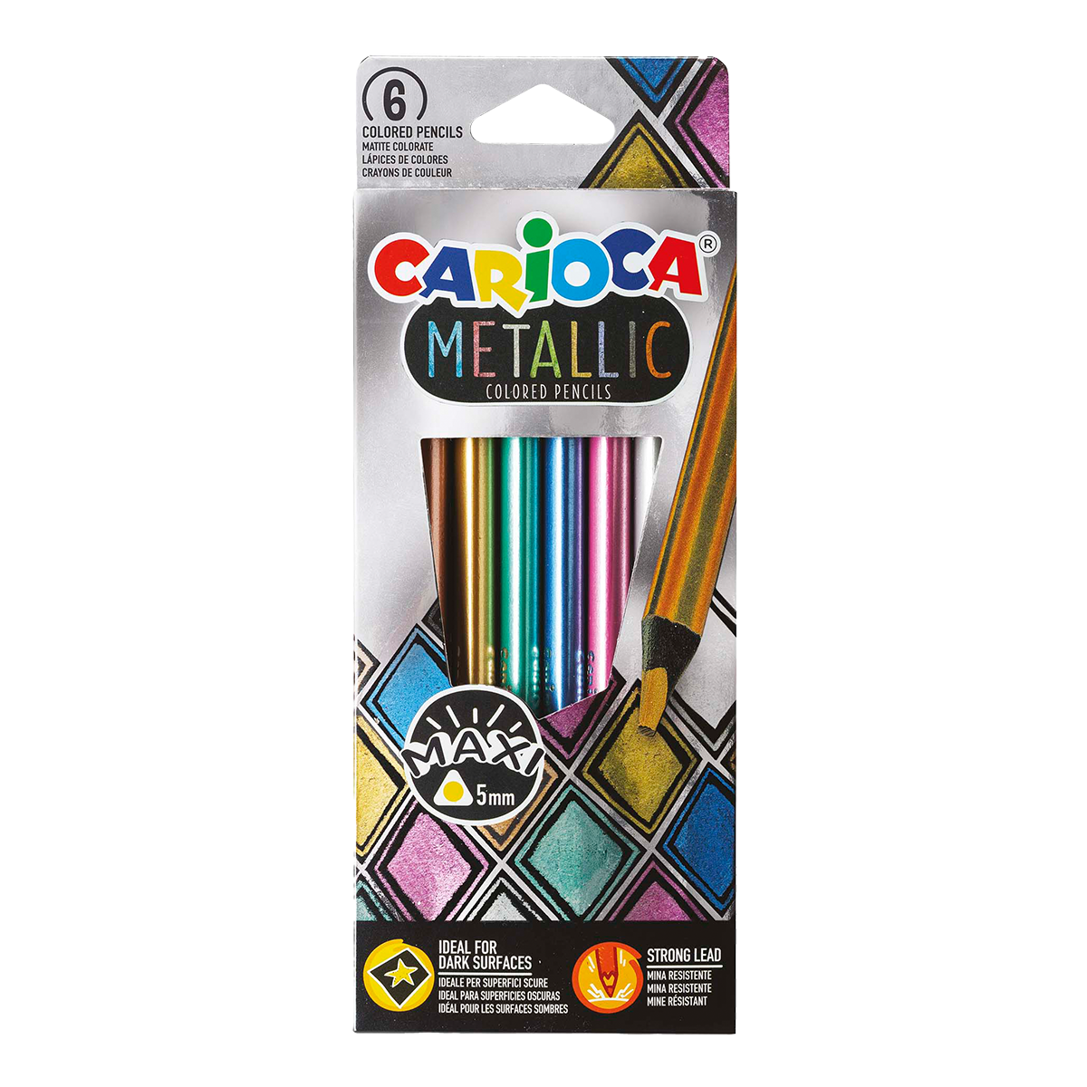 Τριγωνικές μεταλλικές ξυλομπογιές Carioca Metallic, 6 τμχ