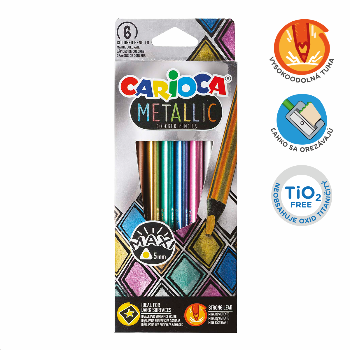 Τριγωνικές μεταλλικές ξυλομπογιές Carioca Metallic, 6 τμχ