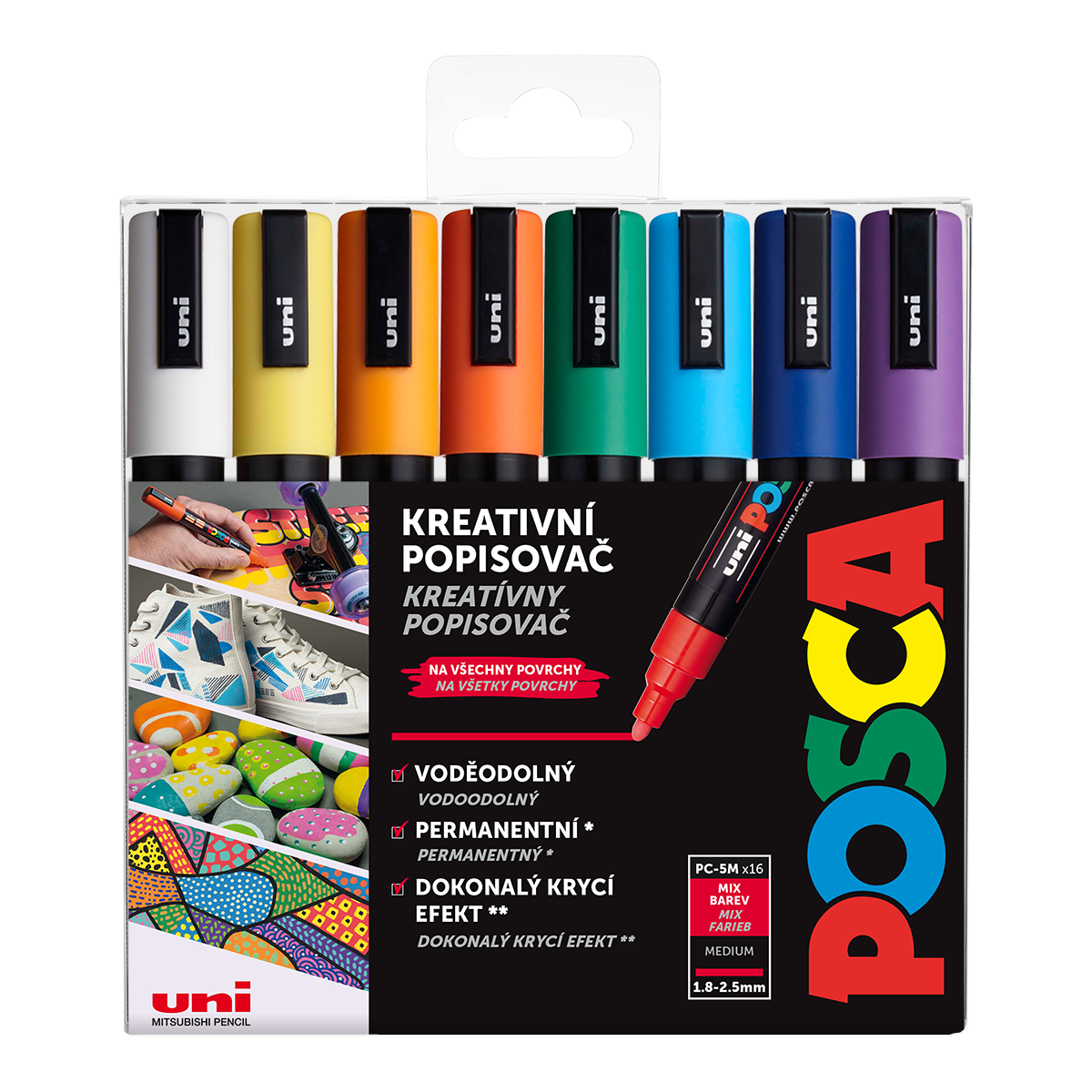 Σετ μαρκαδόροι Posca PC-5M, 1,8 – 2,5 mm, διάφορα χρώματα (16 τμχ)