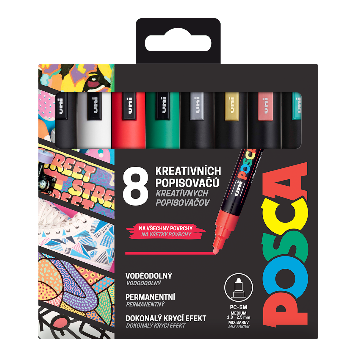 Posca σετ μαρκαδόρων PC-5M CHRISTMAS, 1,8 - 2,5 mm, χριστουγεννιάτικα χρώματα - 8 τμχ