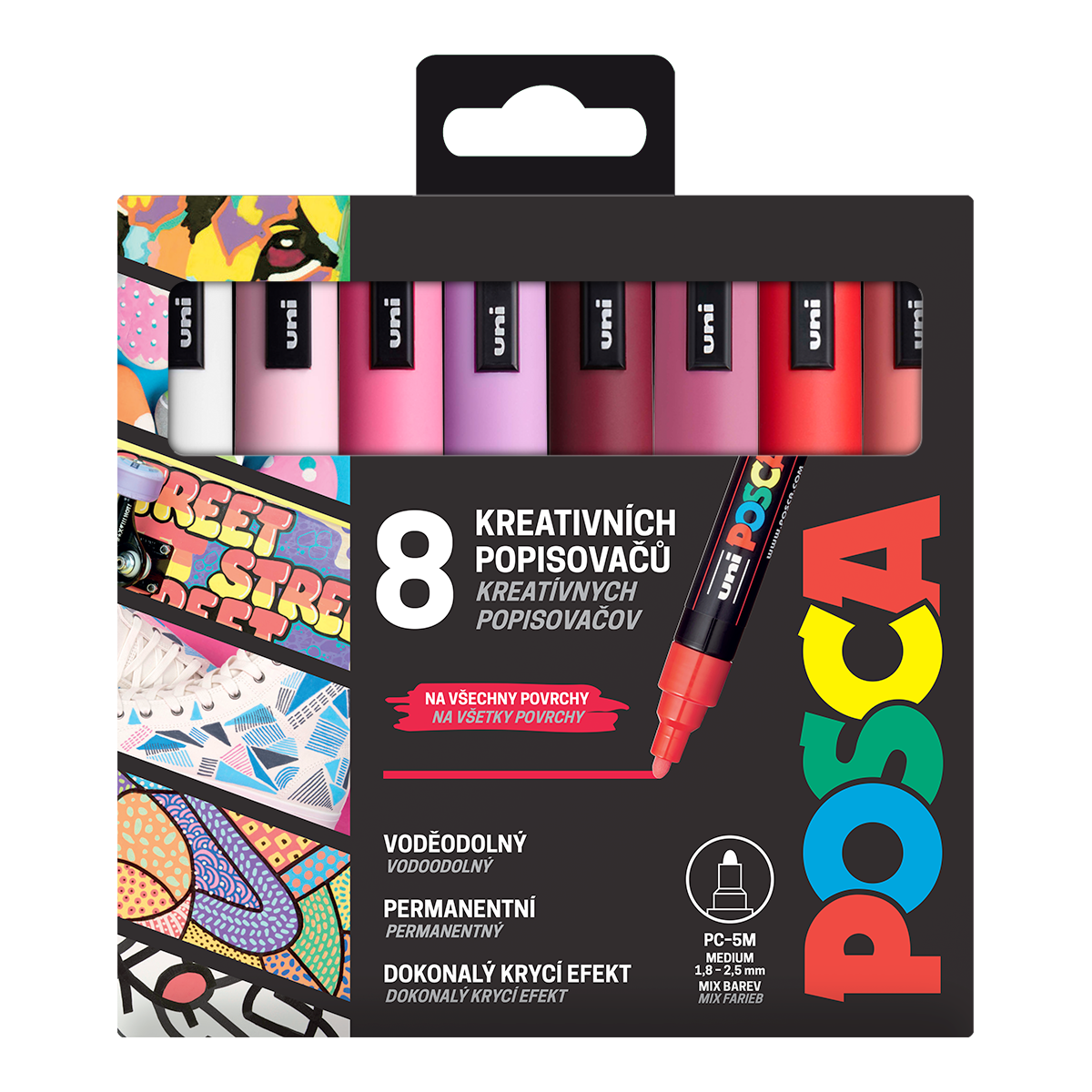 Σετ μαρκαδόροι Posca PC-5M, LOVE, 1,8 - 2,5 mm, μιξ θερμών αποχρώσεων (8 τμχ)