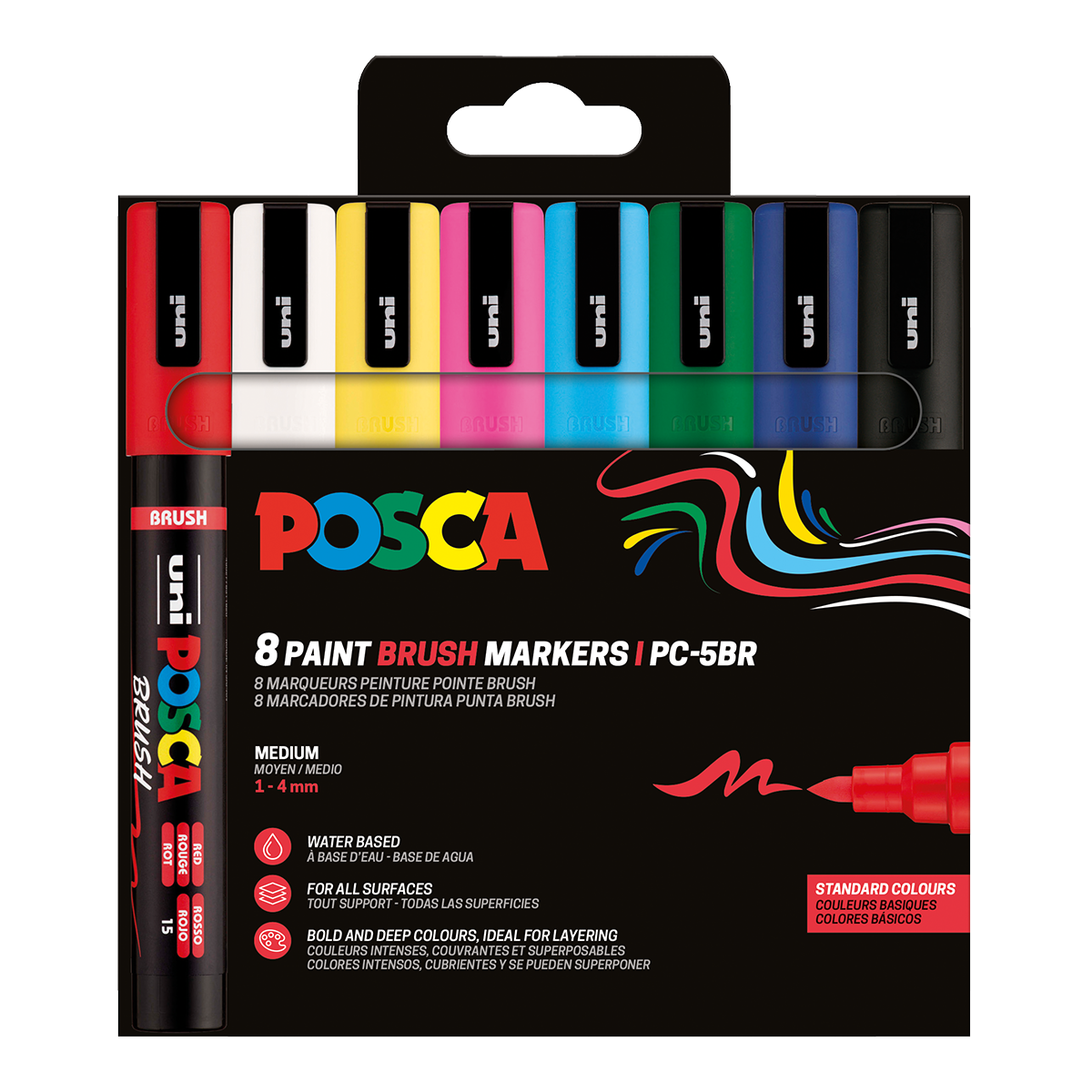 Posca σετ μαρκαδόρων PC-5BR, 1 – 4 mm, βασικά χρώματα – 8 τμχ