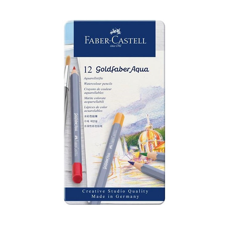 Ξυλομπογιες ακουαρελας Goldfaber Aqua σετ 12 χρώματα - μεταλλική θήκη