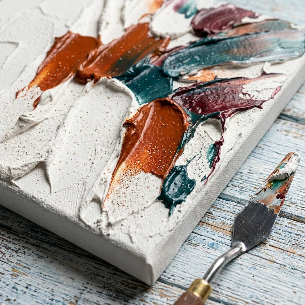 Υφές impasto με 3D πάστα — χρωματιστές πινελιές σε παχύ ανάγλυφο