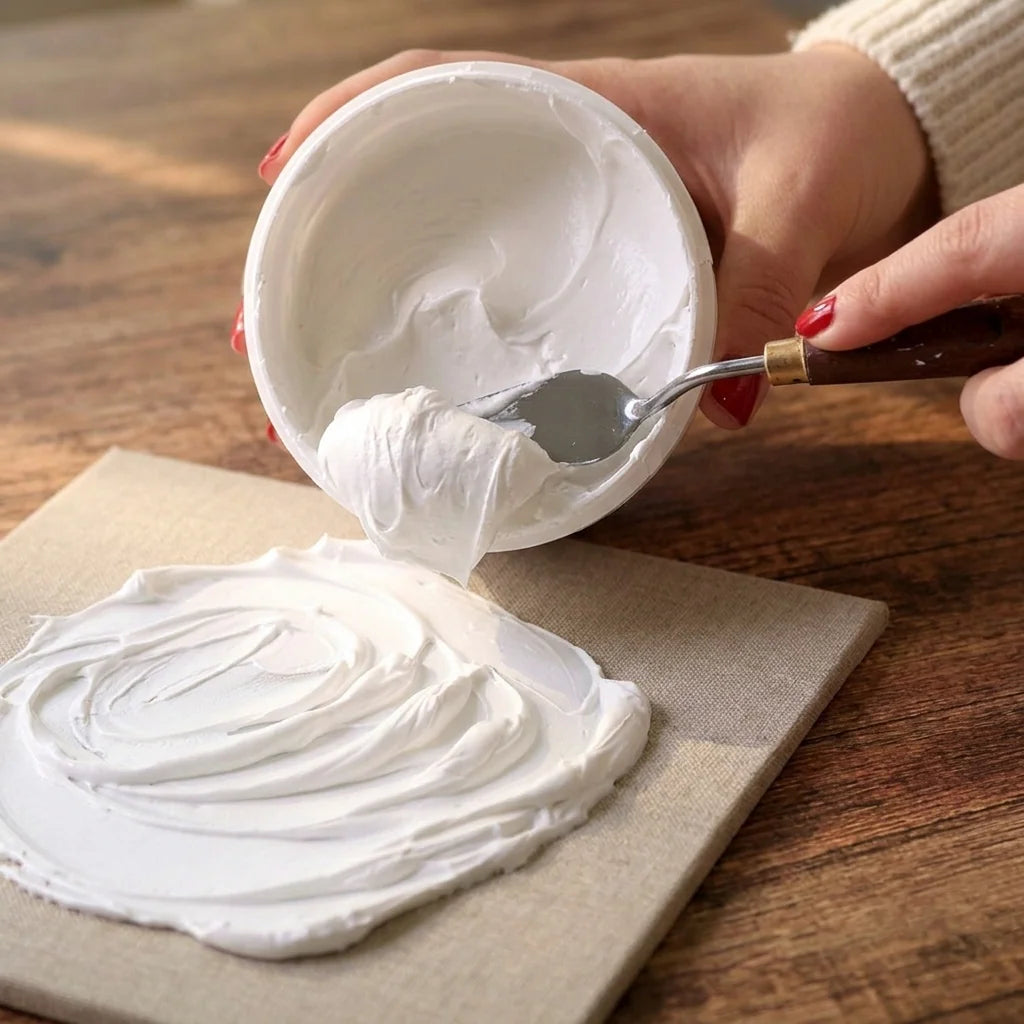 Εφαρμογή της πάστας Butter με σπάτουλα σε καμβά