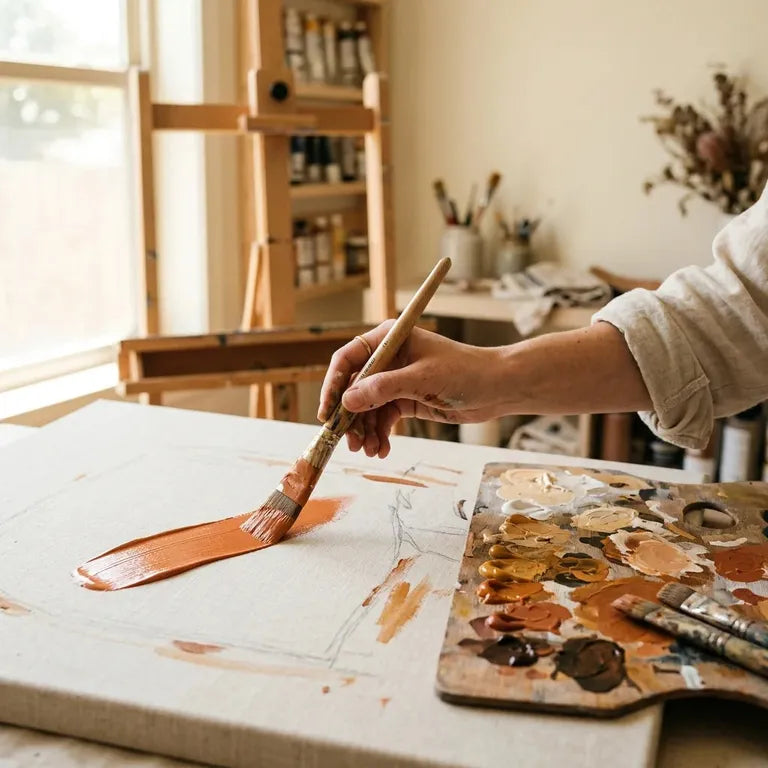 Εφαρμογή κρεμώδους ακρυλικού χρώματος με πινέλο