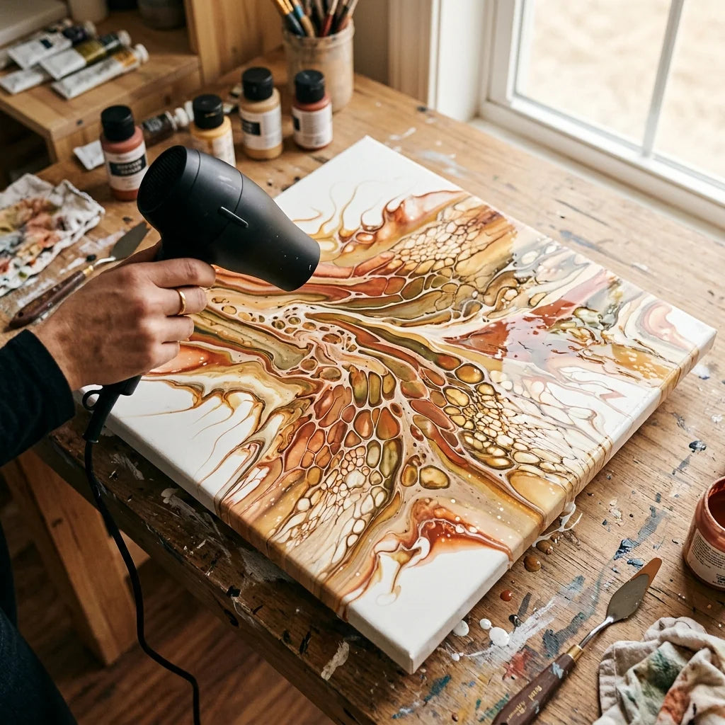 Dutch pour με χρήση πιστολάκι — τεχνική pouring