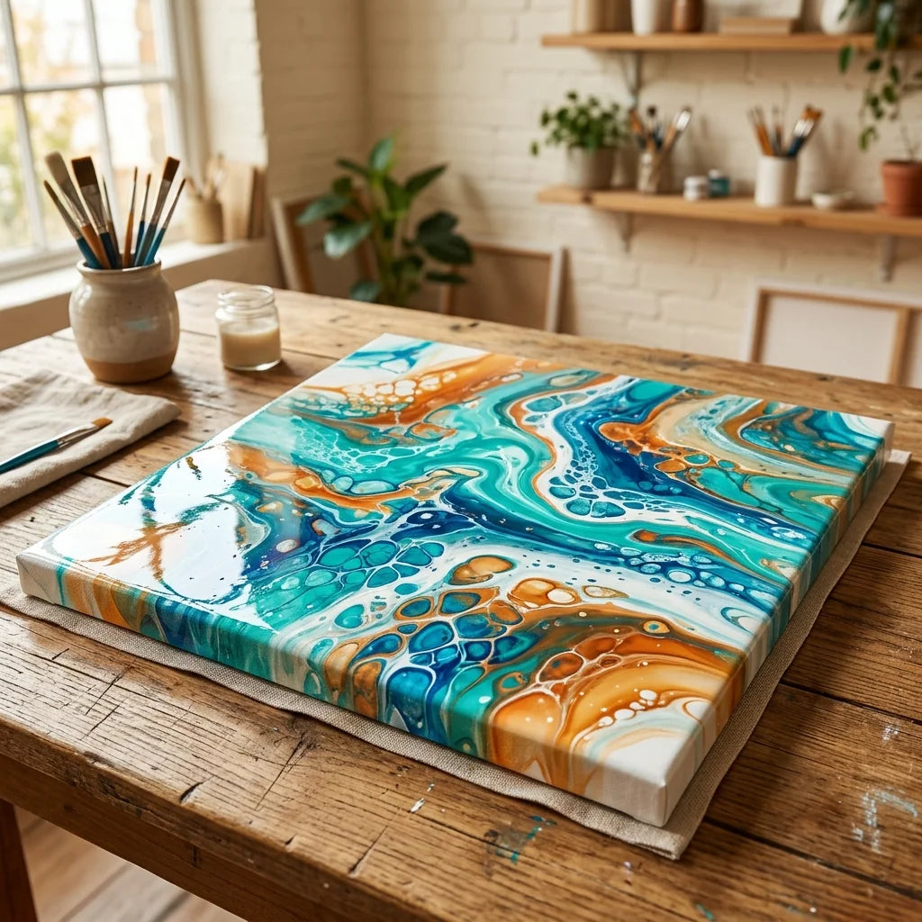 Το έργο fluid art στεγνώνει σε επίπεδη επιφάνεια