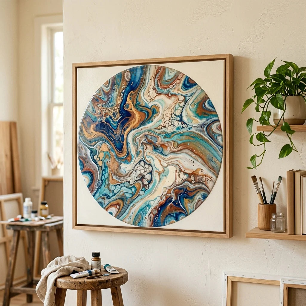 Αφηρημένος πίνακας fluid art στον τοίχο