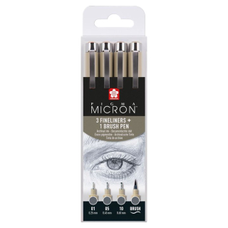 Σετ τεχνικών στυλό Sakura Pigma Micron 3 fineliners a brush pen  | σκούρες γκρι αποχρώσεις